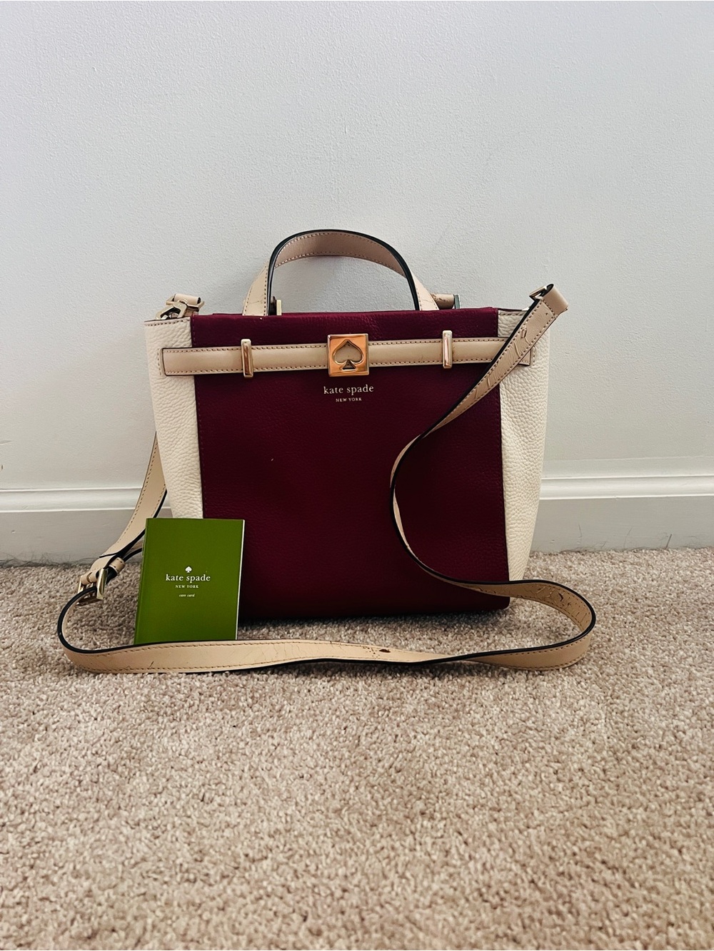 kate spade’s Leo Houston Two-Tone Burgundy and Cream Structured Satchel